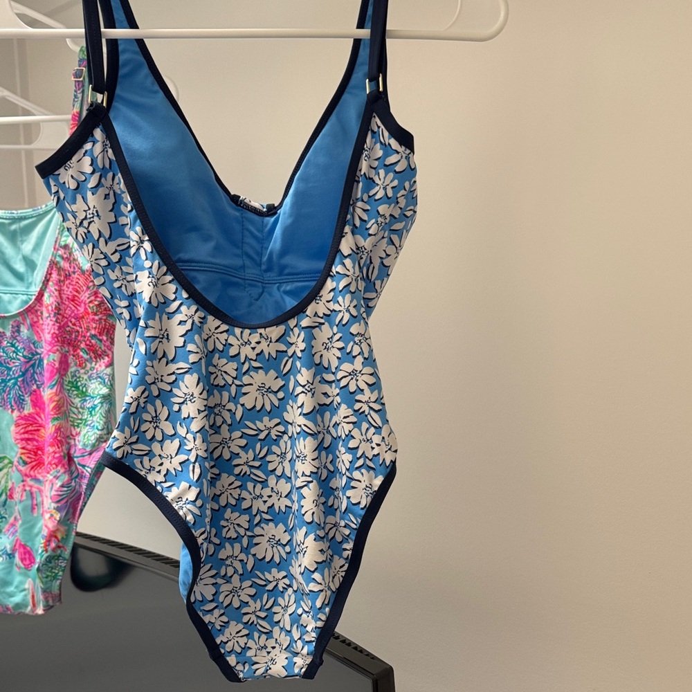 Lilly Pulitzer Blue and White Floral One Piece Swimsuit - Picture 2 of 5